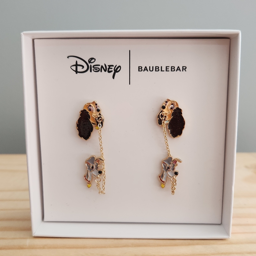 Disney Baublebar Lady and The Tramp Earrings Meant for Two/Double Holes - NWOT